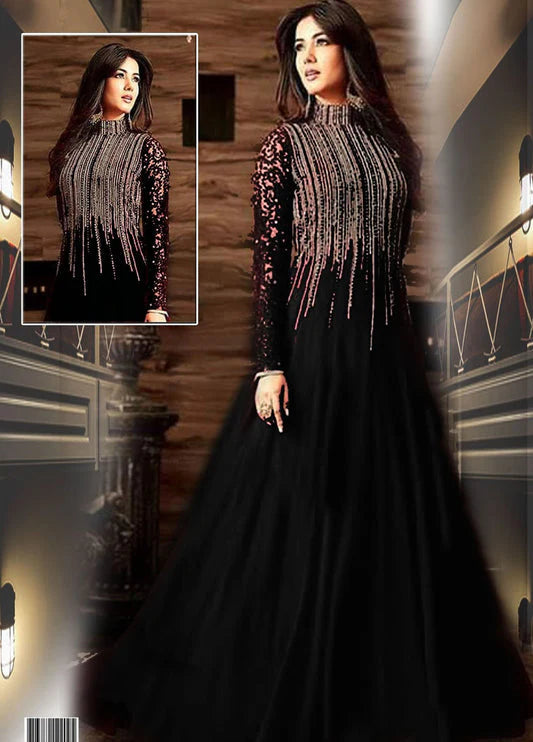﻿STYLE SHYLE  Black Embroidered Unstitched Chiffon- EM0024- Party Wear